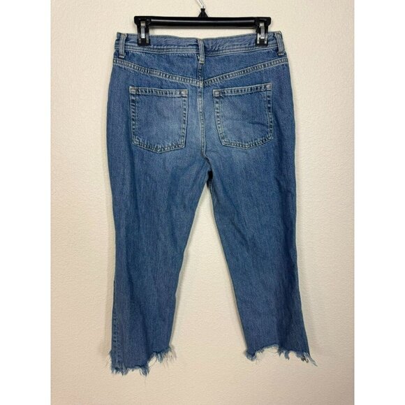 We The Free Jeans Women's The Maggie Size 28 Raw Hem Button Fly Crop Blue Denim - Picture 8 of 9